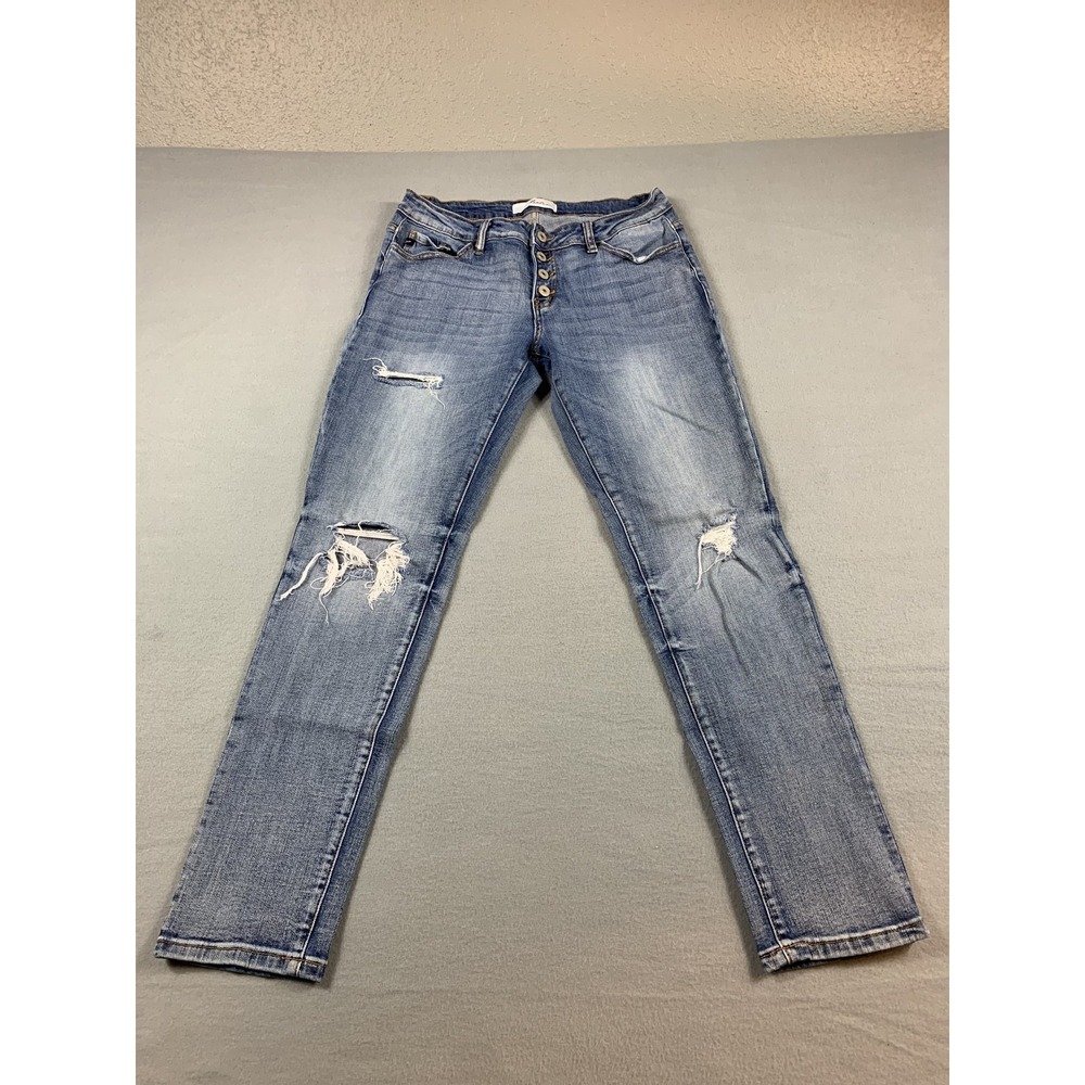 KanCan Women's Jeans 9/28 Light Wash Distressed Ripped Straight Leg SIZE 30x28